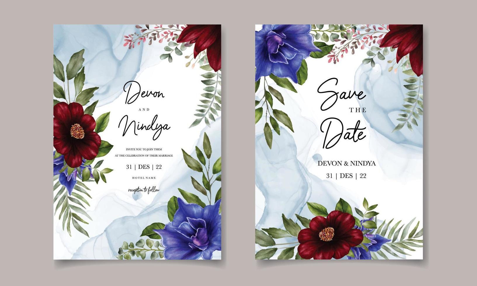 cartão de convite de casamento com aquarela floral vetor