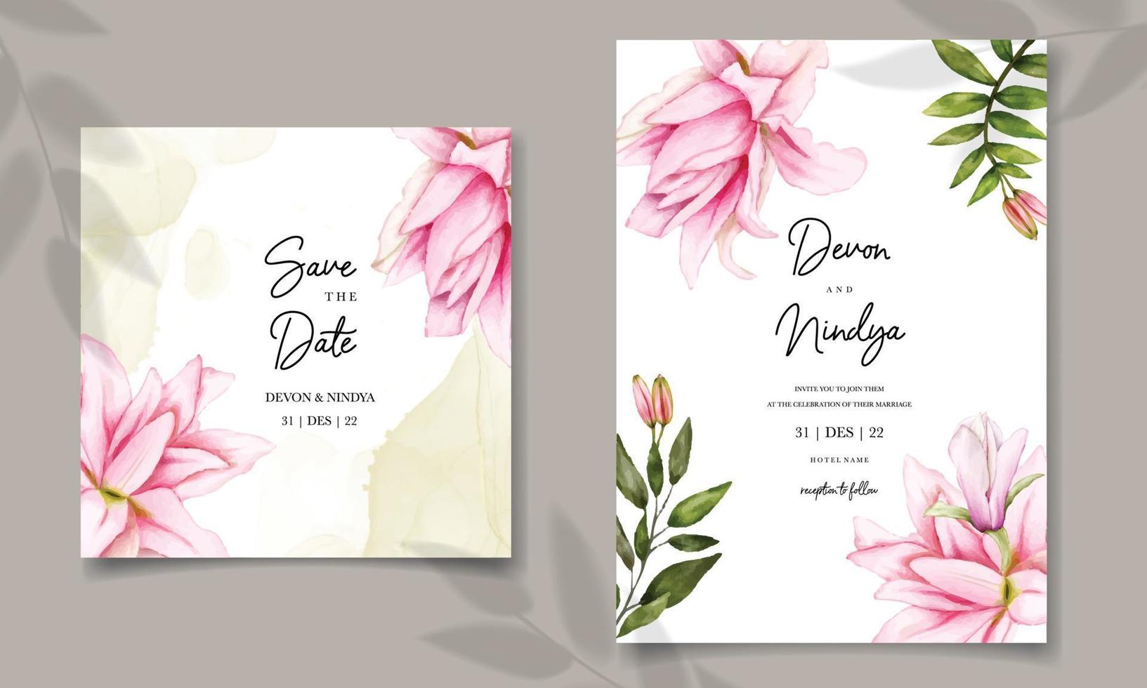 flores em aquarela de cartão de casamento vetor