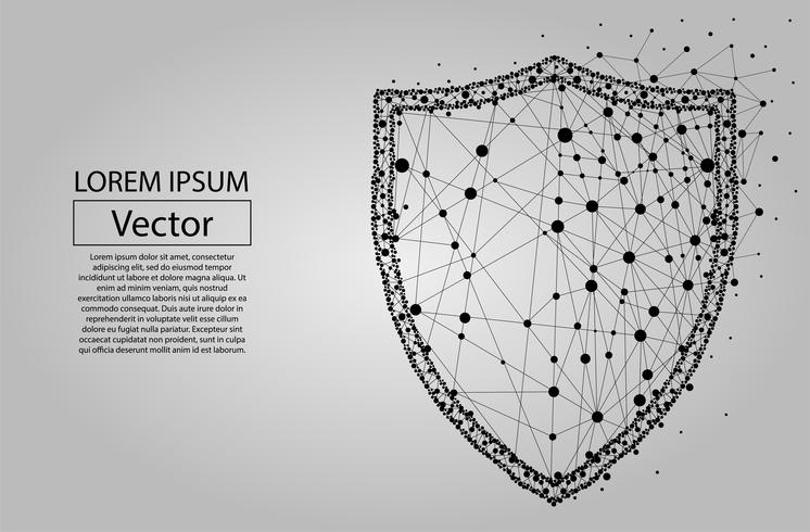 Escudo poligonal abstrata. Ilustração em vetor baixo poli wireframe. Proteja e proteja a linha e o ponto do mash do conceito digital.