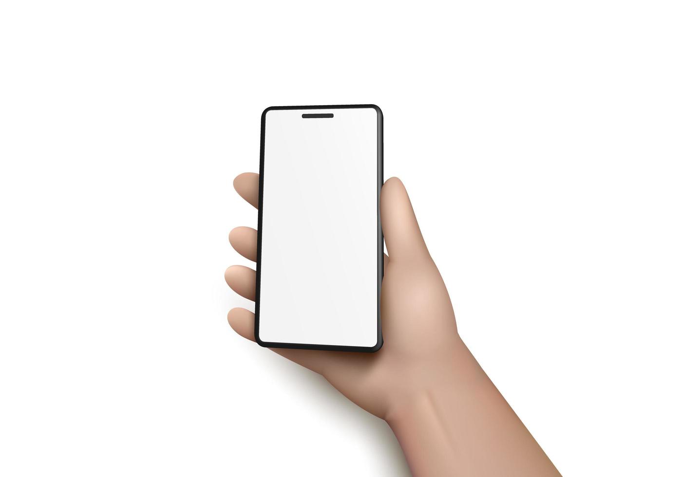 mão 3D com smartphone em fundo branco. ilustração vetorial vetor
