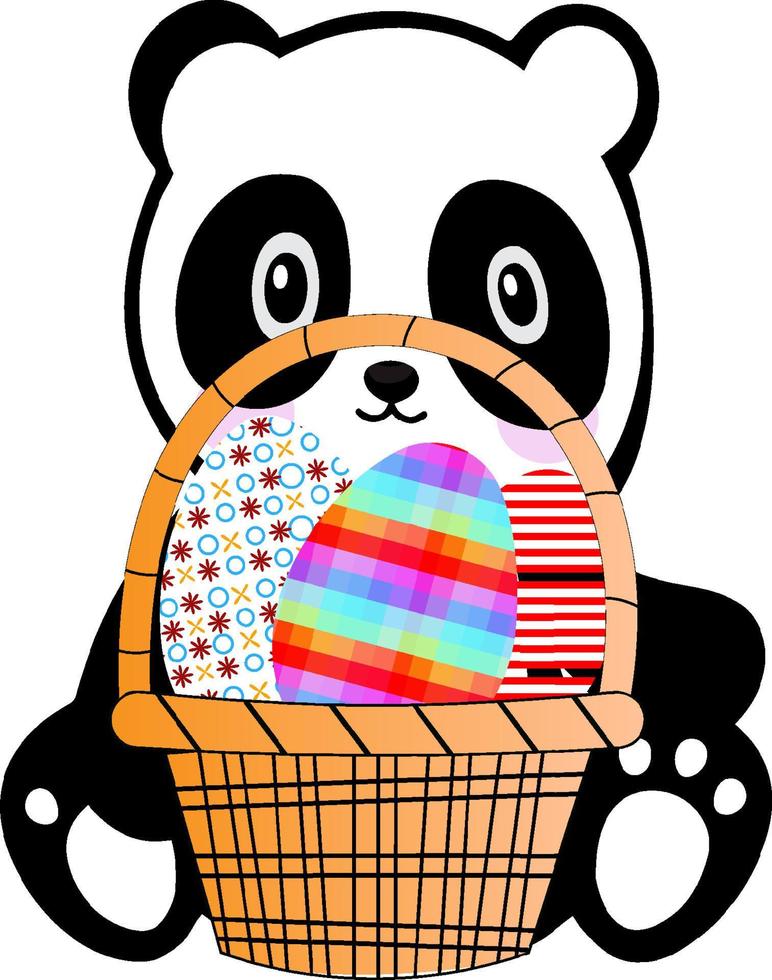 panda com ovo, páscoa pode ser usado em t-shirt, suéter, jumper, capuz, caneca, adesivo, travesseiro, bolsas, cartões, crachá ou pôster vetor