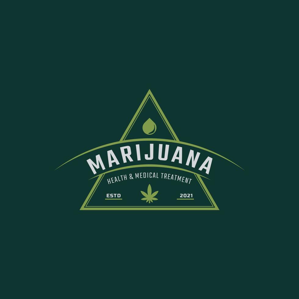 distintivo de rótulo retro vintage clássico para maconha cannabis maconha maconha folha thc cbd saúde e terapia médica inspiração de design de logotipo vetor