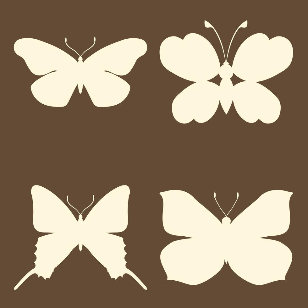 conjunto de borboletas de insetos de silhueta de contorno vetor