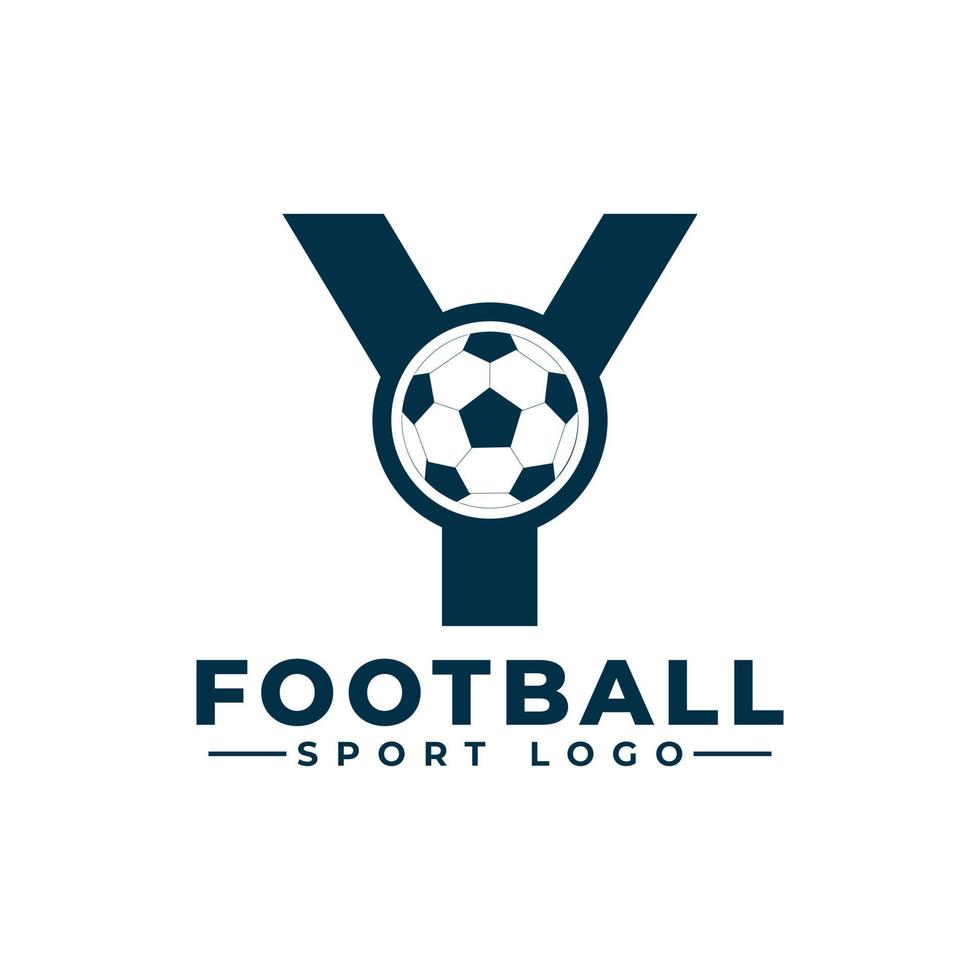 letra y com design de logotipo de bola de futebol. elementos de modelo de design vetorial para equipe esportiva ou identidade corporativa. vetor