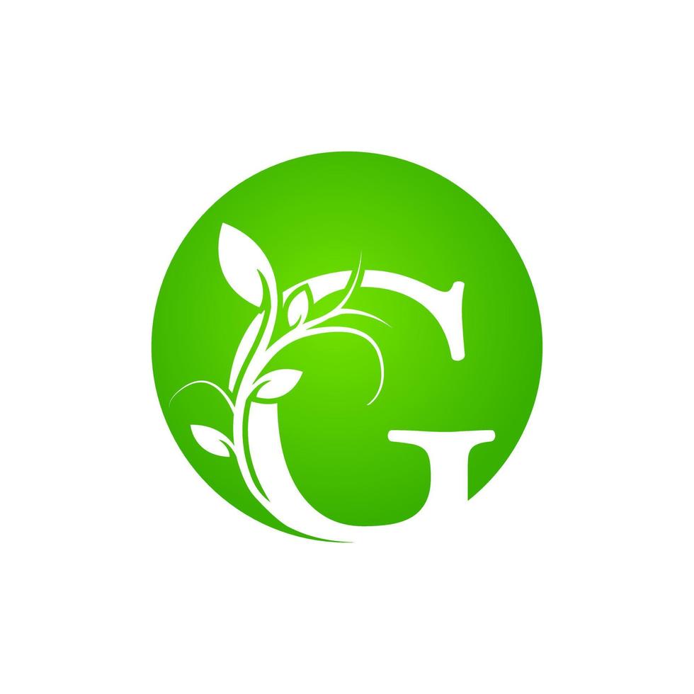 letra g logotipo do spa de saúde. logotipo do alfabeto floral verde com folhas. utilizável para logotipos de negócios, moda, cosméticos, spa, ciência, saúde, médicos e natureza. vetor