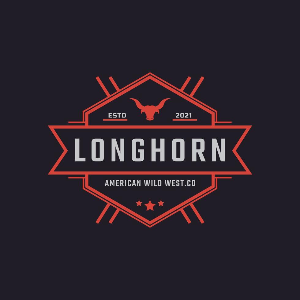 distintivo de rótulo retro vintage clássico para texas longhorn western cabeça de touro família rural inspiração de design de logotipo vetor
