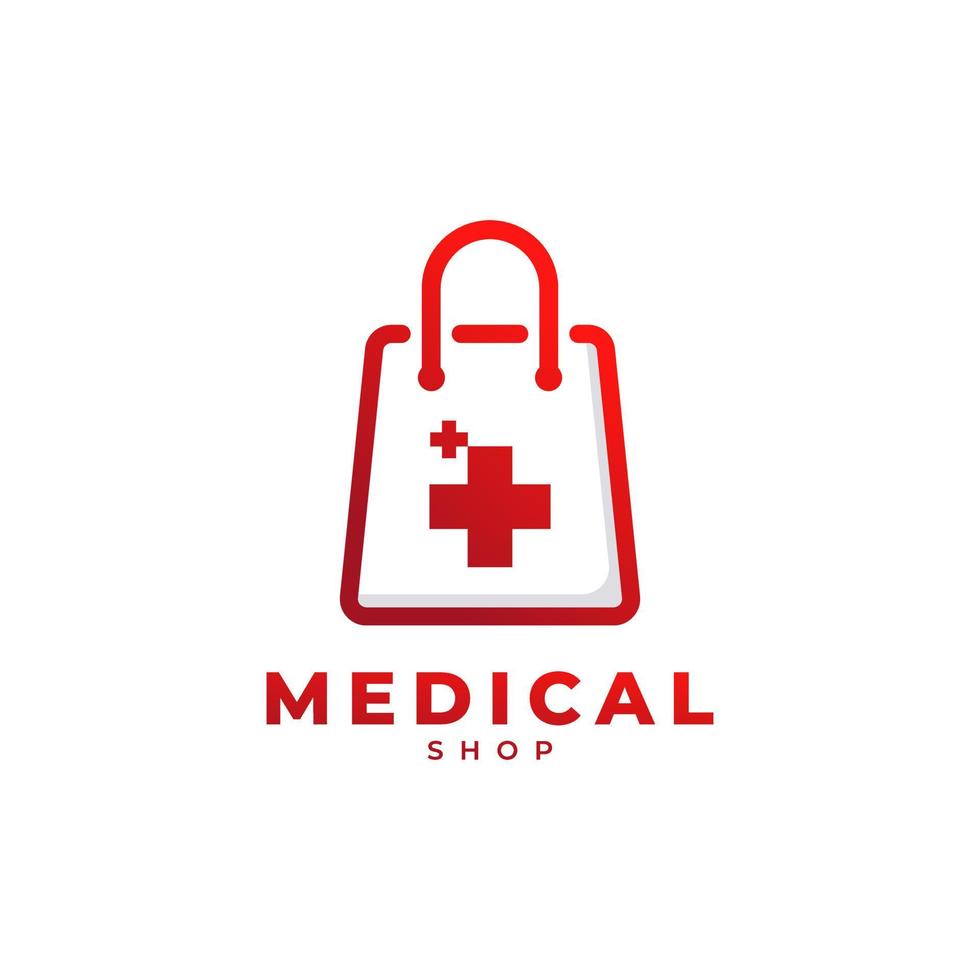 ícone de sacola de compras com logotipo médico de paramédico do hospital. elemento de modelo de logotipo de loja médica vetor