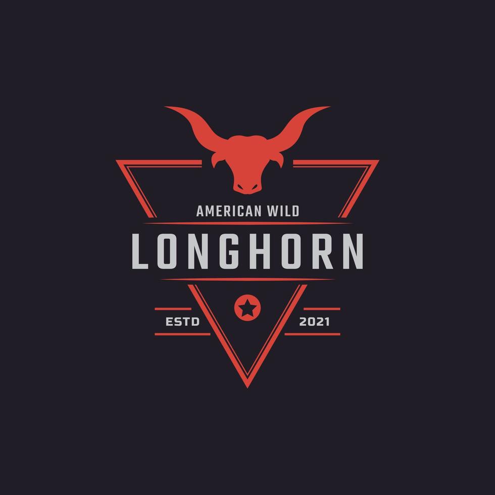 distintivo de rótulo retro vintage clássico para texas longhorn western cabeça de touro família rural inspiração de design de logotipo vetor