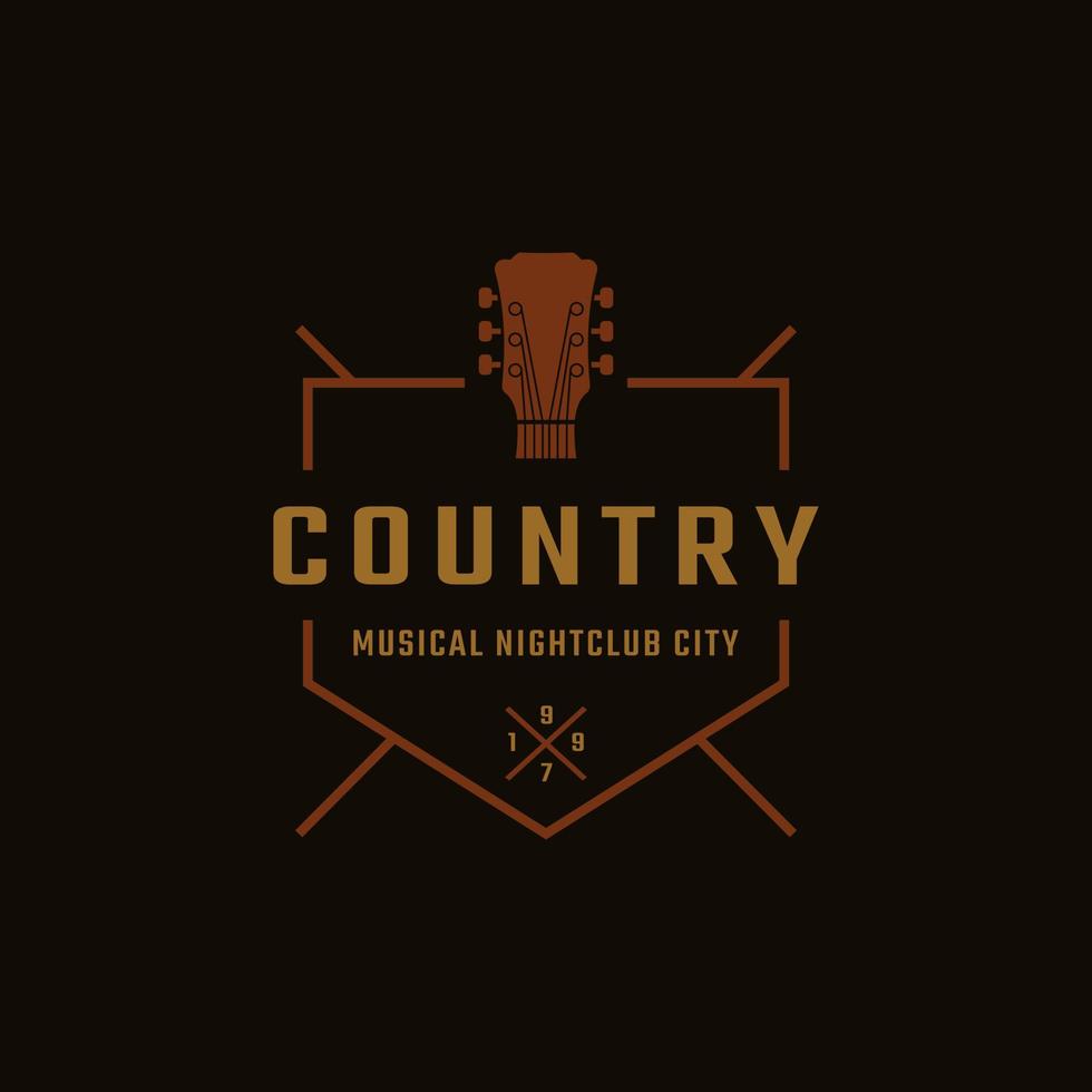 distintivo de rótulo retrô vintage clássico para modelo de design de logotipo de cowboy de música de guitarra country bar saloon ocidental vetor
