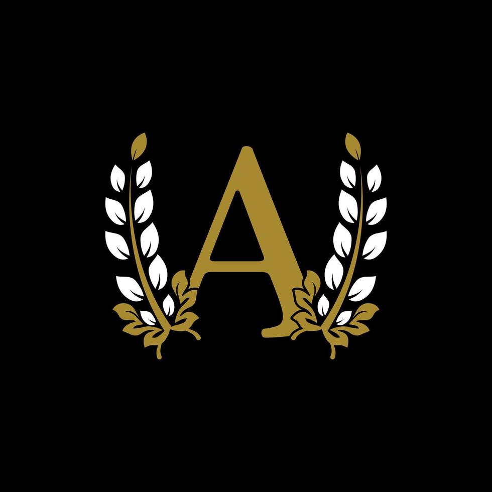 letra inicial um logotipo de coroa de louros dourado monograma vinculado. design gracioso para restaurante, café, marca, crachá, etiqueta, identidade de luxo vetor
