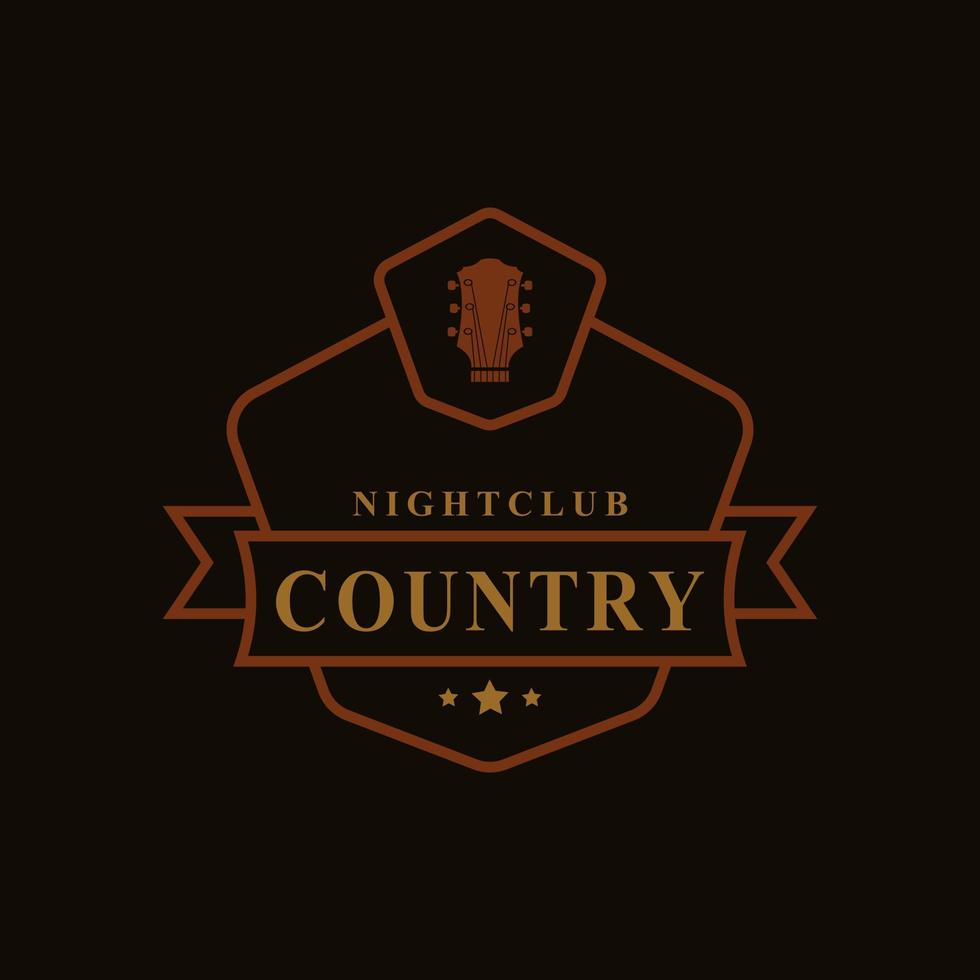 distintivo retrô vintage para música de guitarra country bar bar ocidental cowboy logotipo emblema símbolo vetor