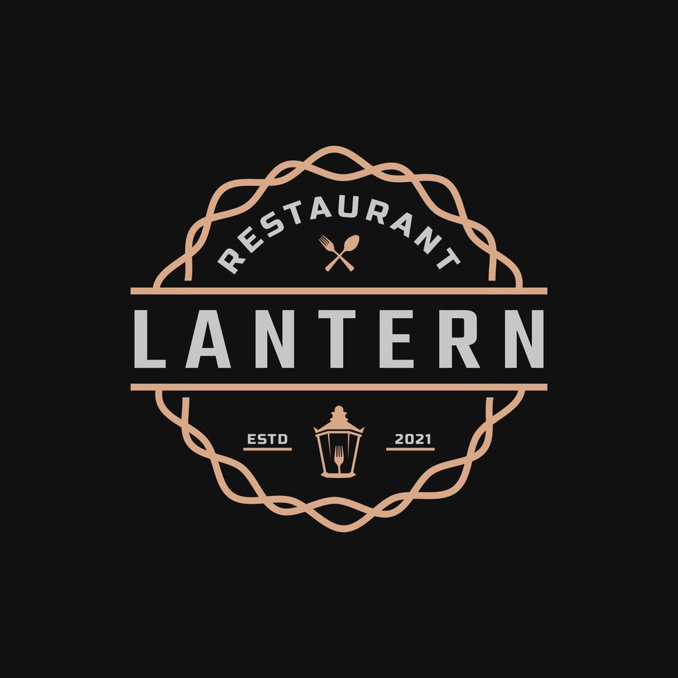 distintivo de etiqueta retrô vintage clássico para lâmpada de rua de poste de lanterna com inspiração de design de logotipo de restaurante de garfo vetor