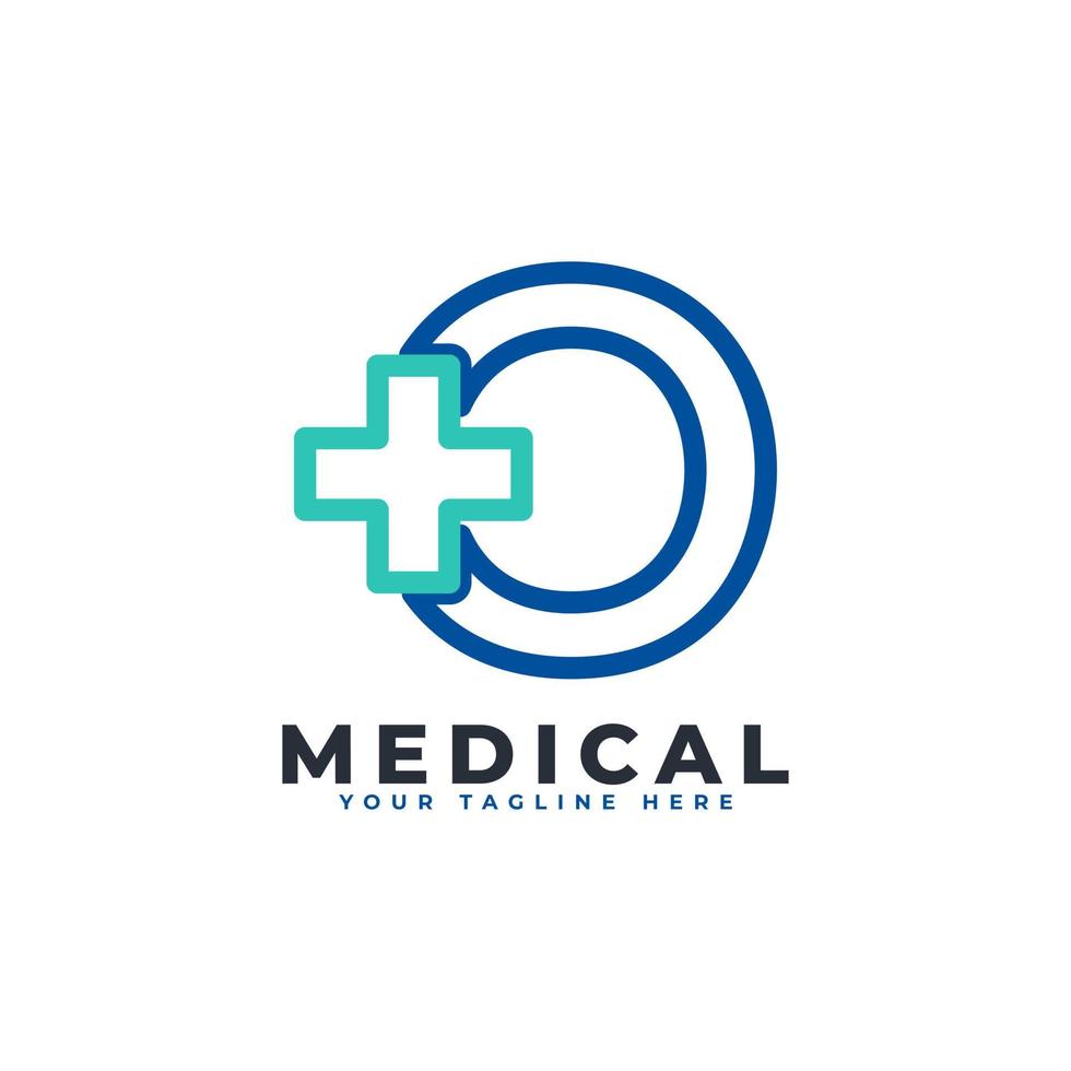 letra o cruz mais logotipo. estilo linear. utilizável para logotipos de negócios, ciências, saúde, médicos, hospitais e natureza. vetor