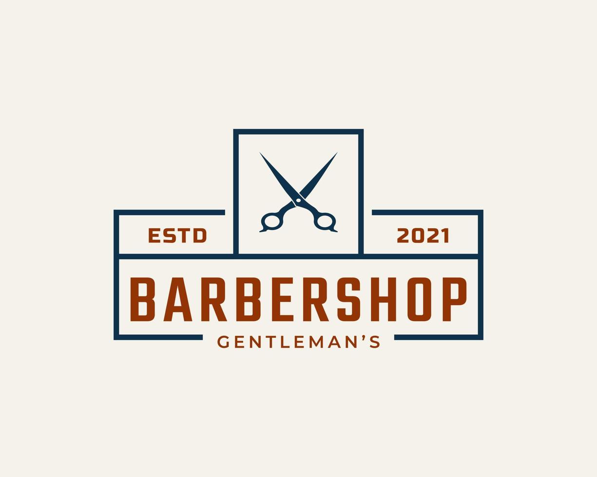 logotipo da barbearia emblema vintage emblema com símbolo de tesoura para corte de cabelo de cavalheiro em ilustração vetorial de estilo retrô vetor