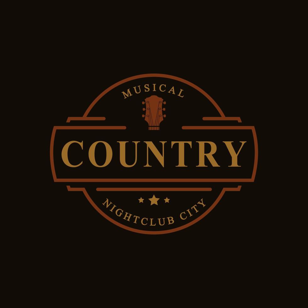 distintivo retrô vintage para música de guitarra country bar bar ocidental cowboy logotipo emblema símbolo vetor