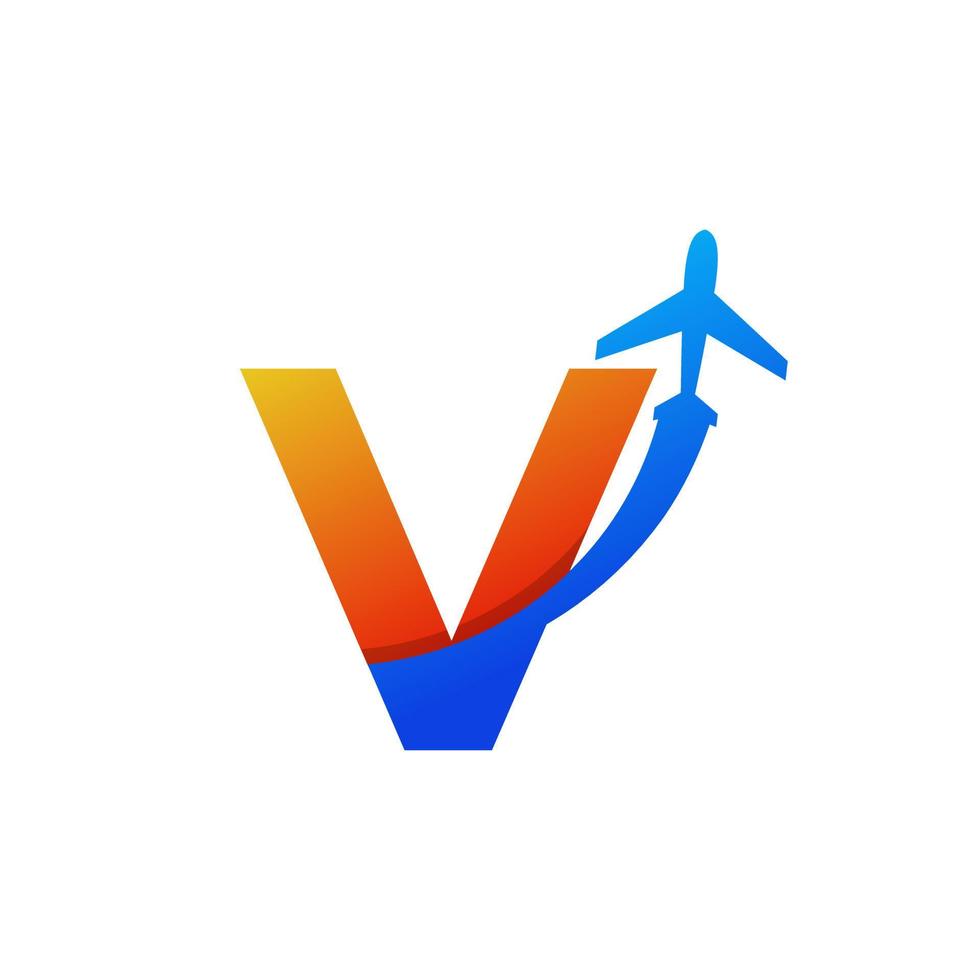letra inicial v viajar com elemento de modelo de design de logotipo de voo de avião vetor