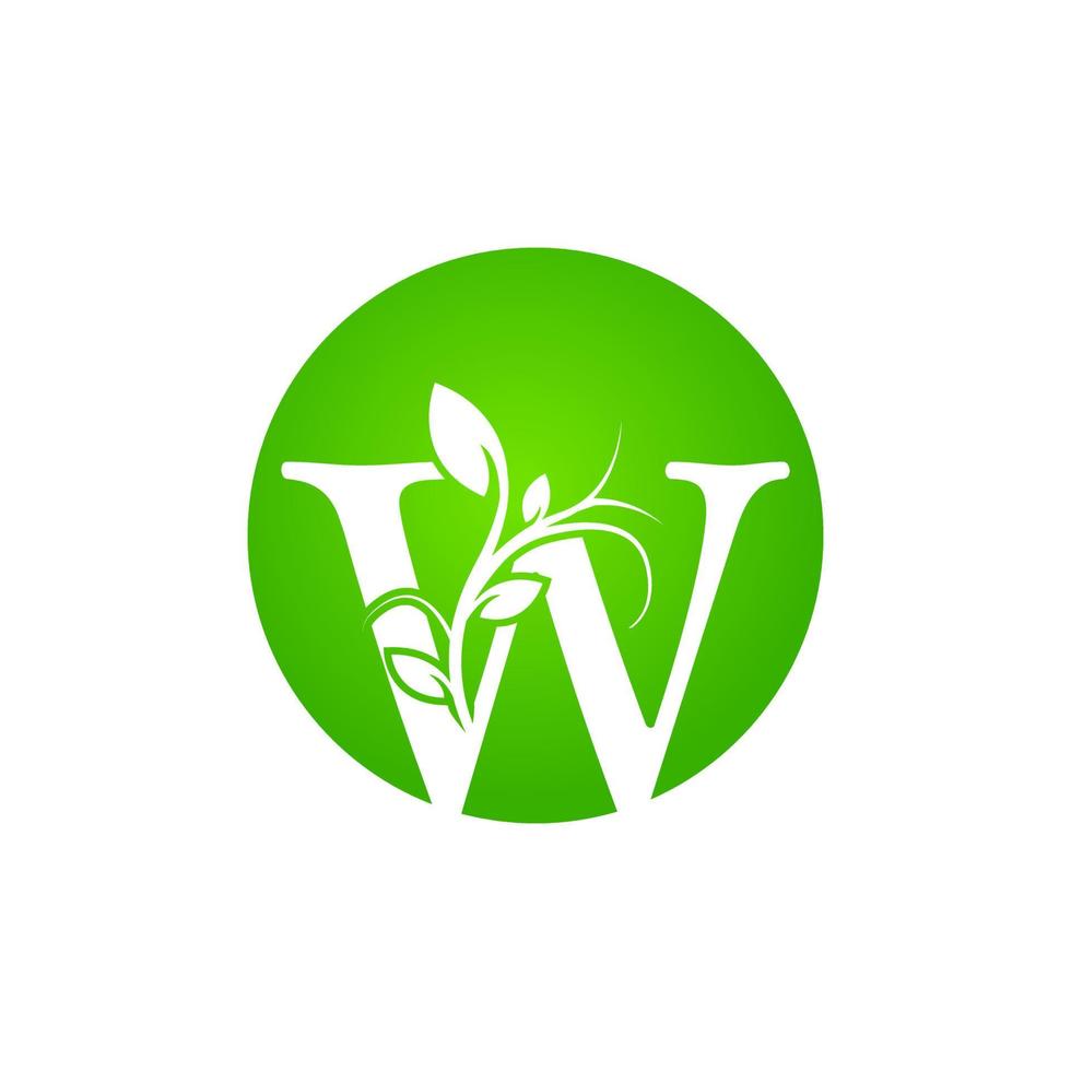 letra w logotipo do spa. logotipo do alfabeto floral verde com folhas. utilizável para logotipos de negócios, moda, cosméticos, spa, ciência, saúde, médicos e natureza. vetor