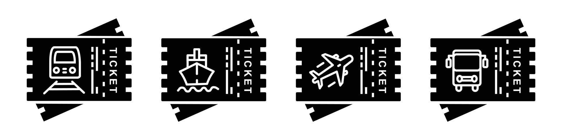 ícone do vetor definir bilhete de transporte, avião, trem, navio, ônibus. bilhete de ilustração de ícone vetorial