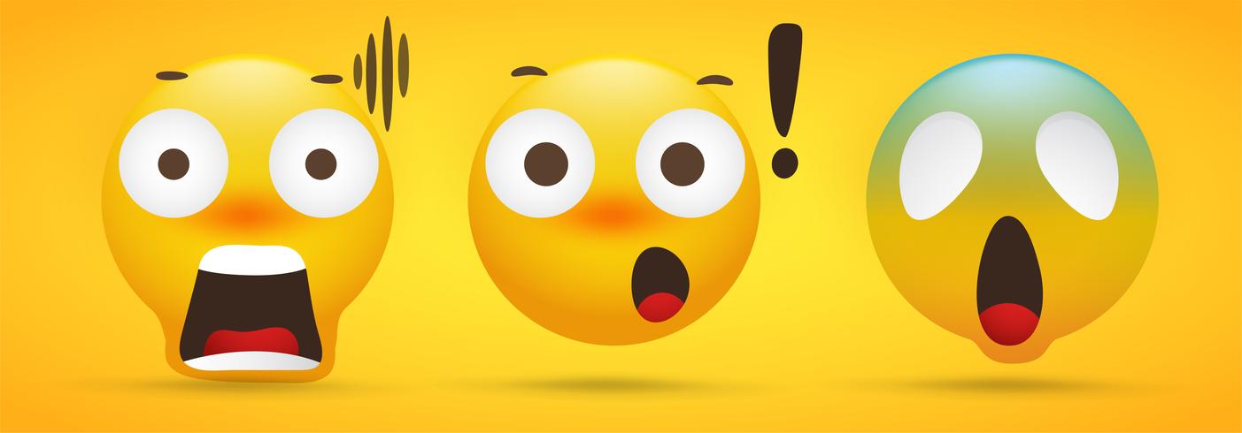 Coleção Emoji que mostra extremo choque em fundo amarelo vetor