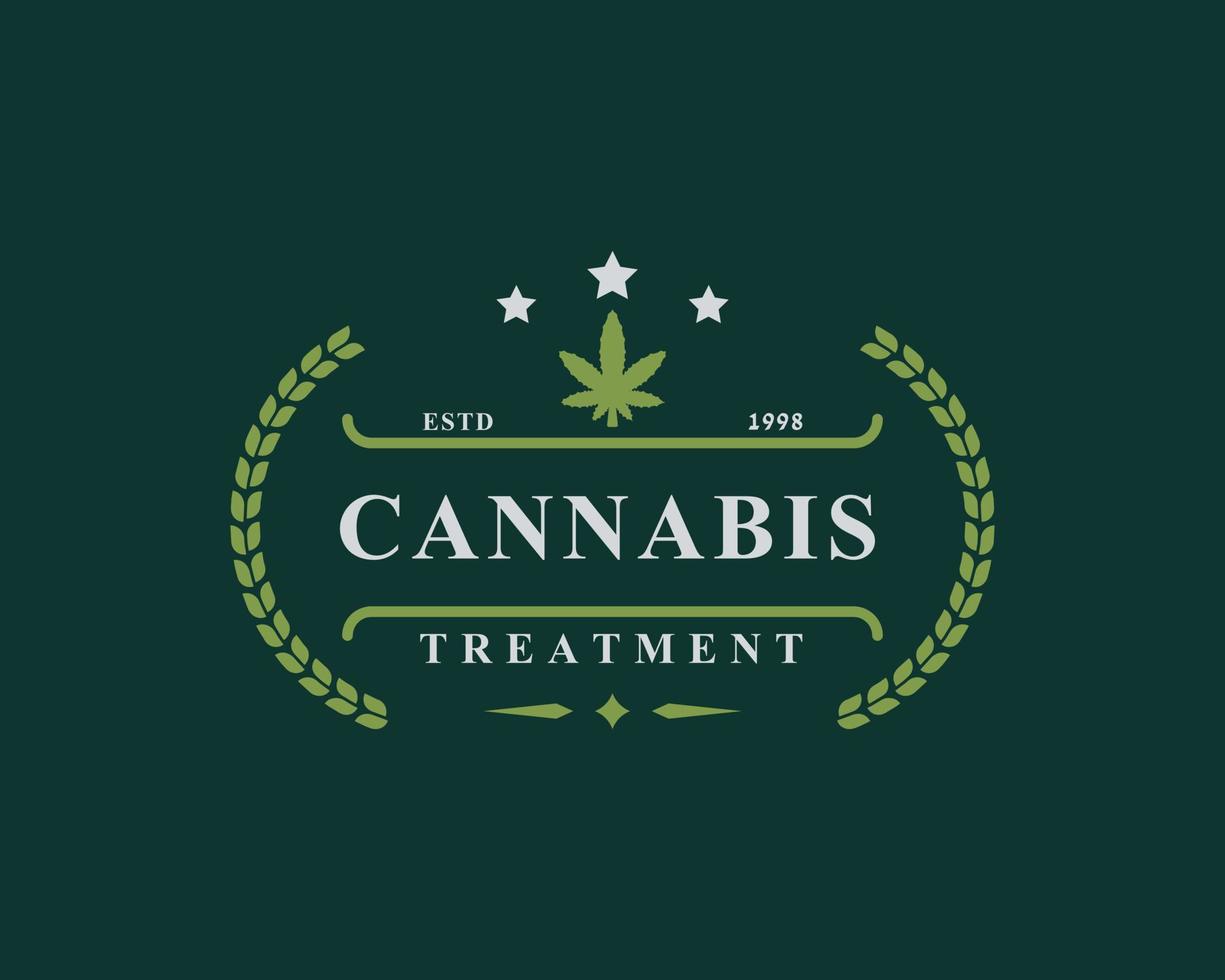 emblema retrô vintage para maconha cannabis maconha maconha folha thc cbd saúde e terapia médica logotipo emblema design símbolo vetor