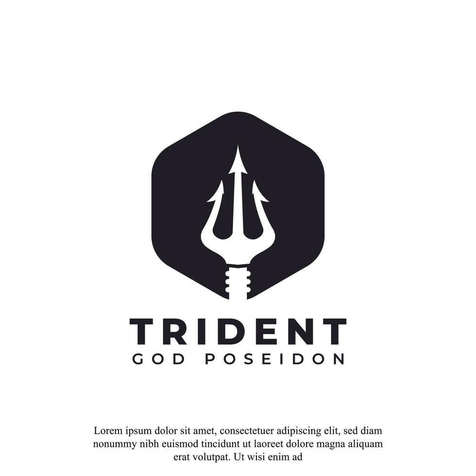 clássico vintage tridente netuno deus poseidon tritão rei lança logotipo modelo de design de ícone vetor