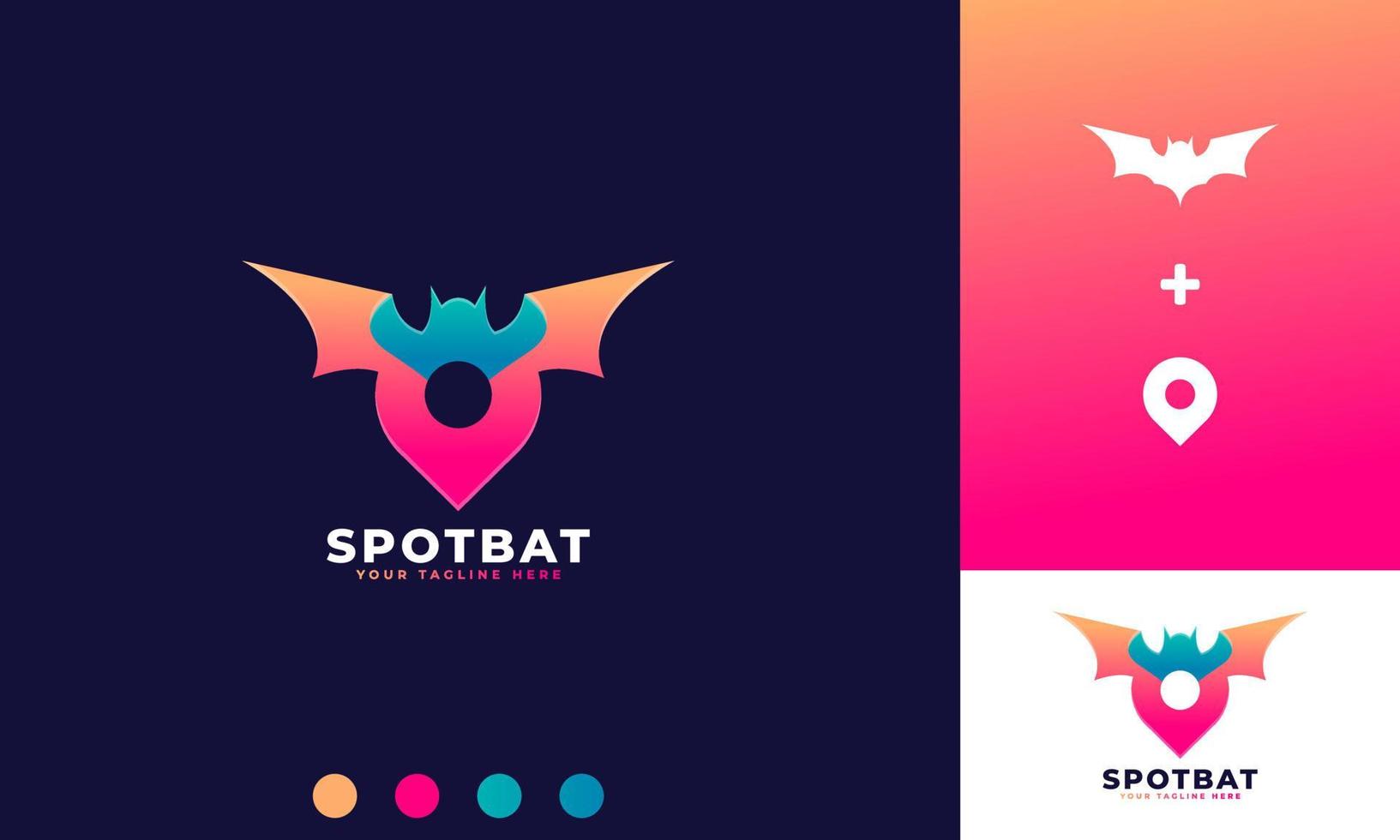 vetor de ícone de logotipo de pino de localização de morcego minimalista moderno