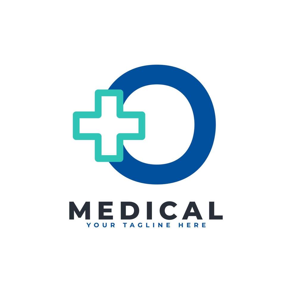 letra o cruz mais logotipo. utilizável para logotipos de negócios, ciências, saúde, médicos, hospitais e natureza. vetor