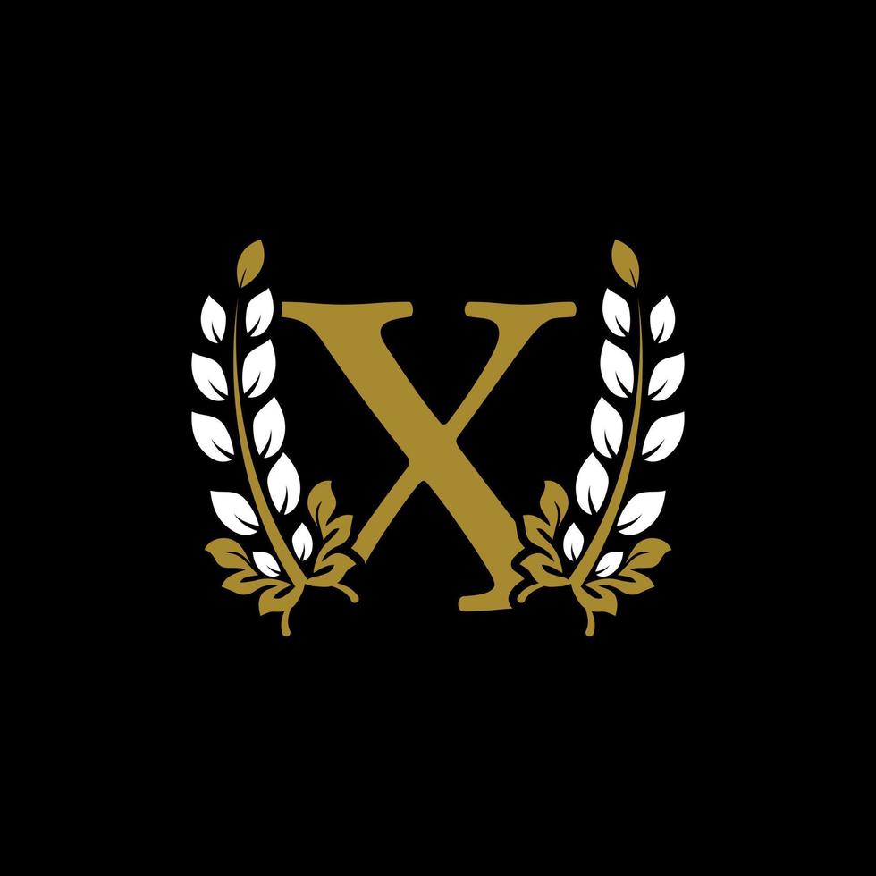 letra inicial x logotipo de coroa de louros dourado do monograma vinculado. design gracioso para restaurante, café, marca, crachá, etiqueta, identidade de luxo vetor