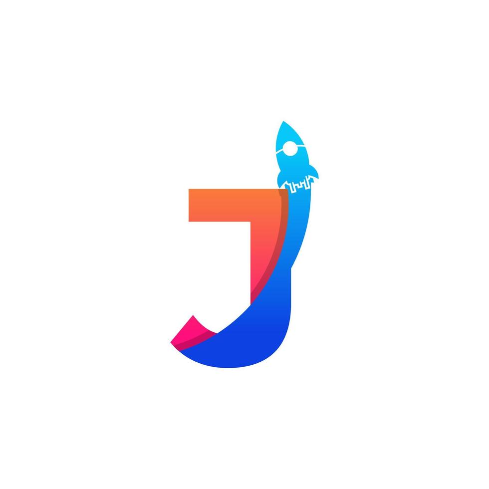 letra inicial j com símbolo do ícone do logotipo do foguete. bom para logotipos de empresas, viagens, start up e logística vetor