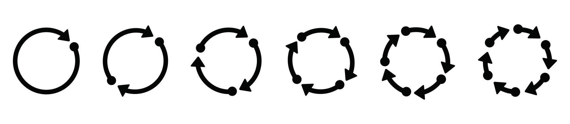 conjunto de ícones de setas do círculo. sinal de recarga redondo de ilustração vetorial, ícone de linha definido ícone de repetição, símbolo de seta de rotação plana vetor