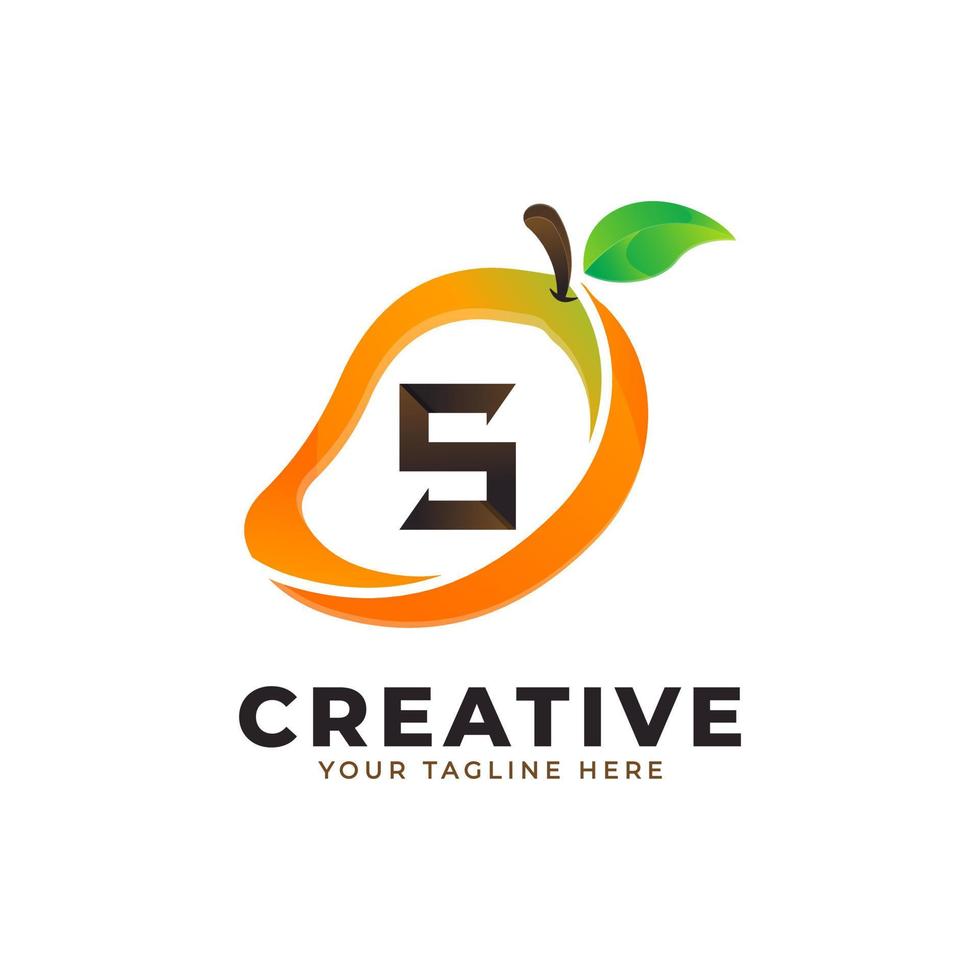 logotipo da letra s em frutas frescas de manga com estilo moderno. modelo de ilustração vetorial de designs de logotipos de identidade de marca vetor