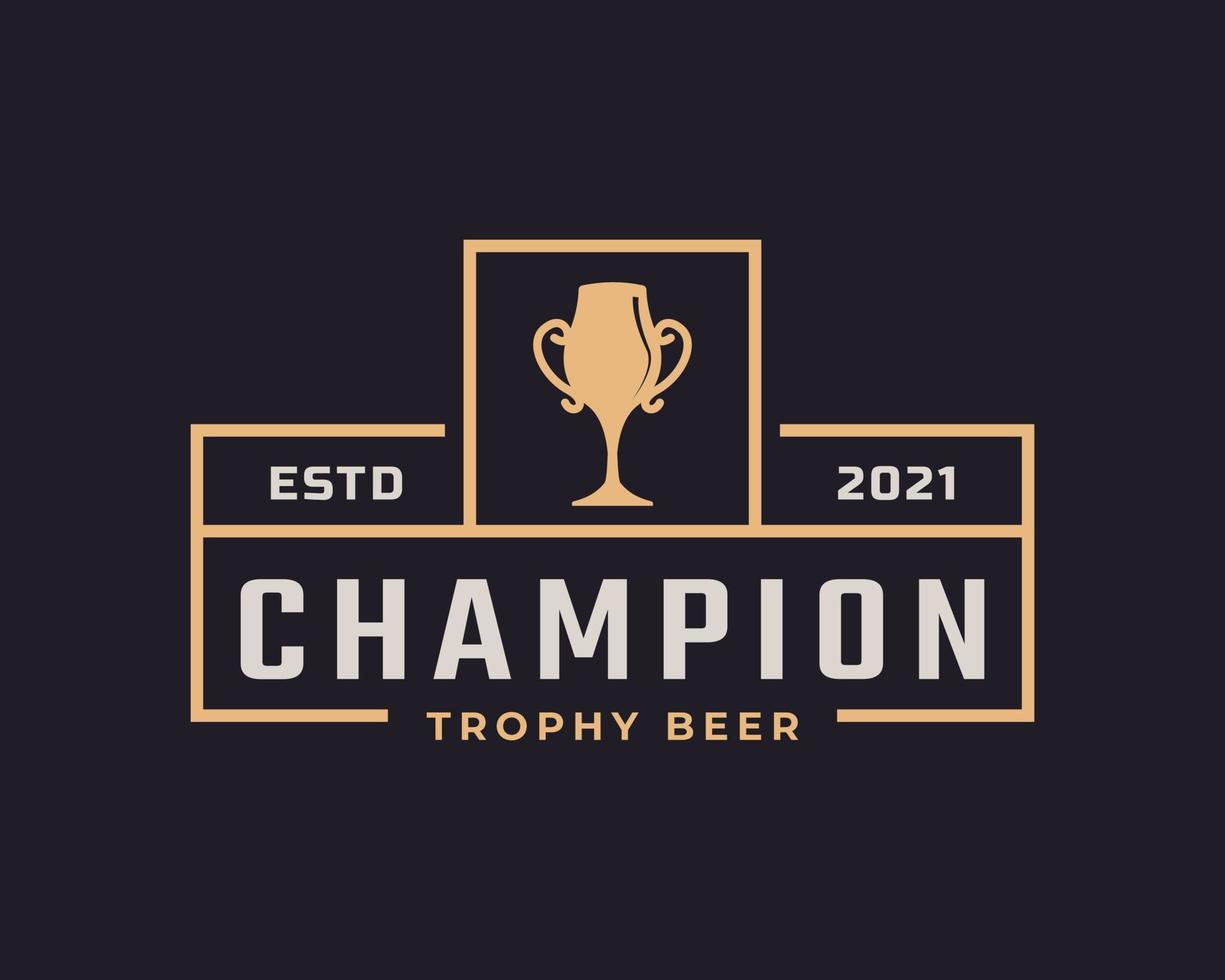 clássico rótulo vintage emblema emblema troféu copo cerveja para retro sport bar café taberna inspiração de design de logotipo vetor