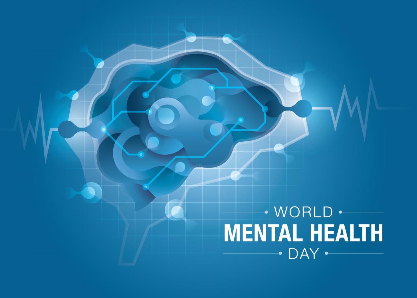 dia mundial da saúde mental, design cerebral de encefalografia, cérebro e saúde mental. vetor