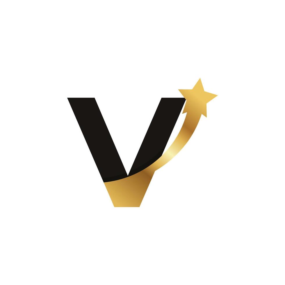 letra inicial v elemento de modelo de símbolo de ícone de logotipo de estrela dourada vetor