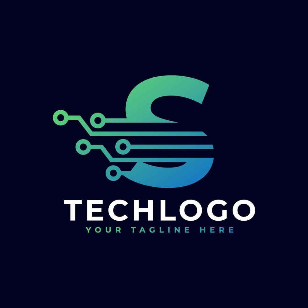 logotipo da letra s de tecnologia. modelo de logotipo de vetor futurista com cor gradiente verde e azul. forma geométrica. utilizável para logotipos de negócios e tecnologia.
