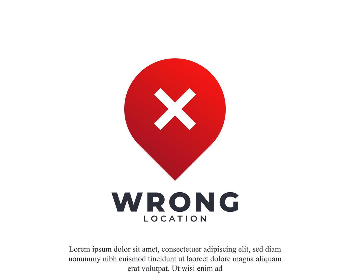 ícone de localização errada. elemento de modelo de design de logotipo de pino cruzado vetor