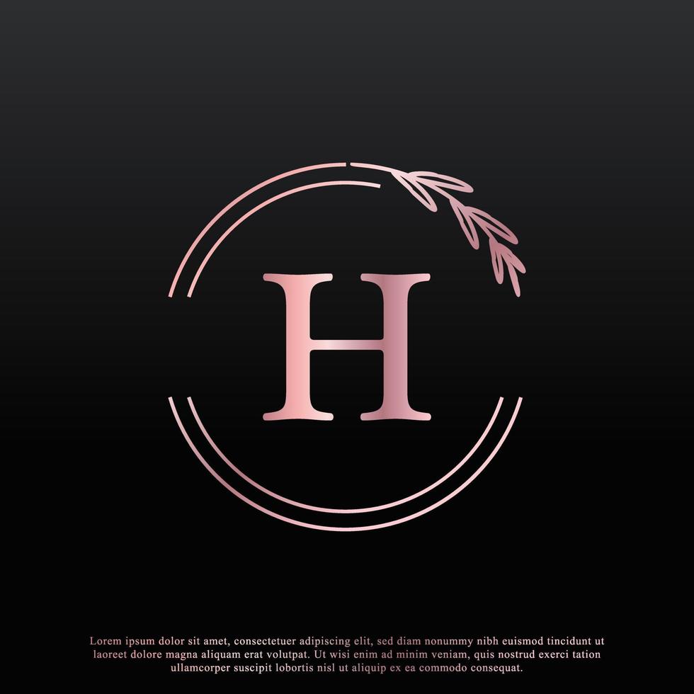 logotipo floral do círculo de letra h elegante com linha de ramificação criativa de monograma de folha elegante e cor preta rosa. utilizável para logotipos de negócios, moda, cosméticos, spa, ciência, medicina e natureza. vetor