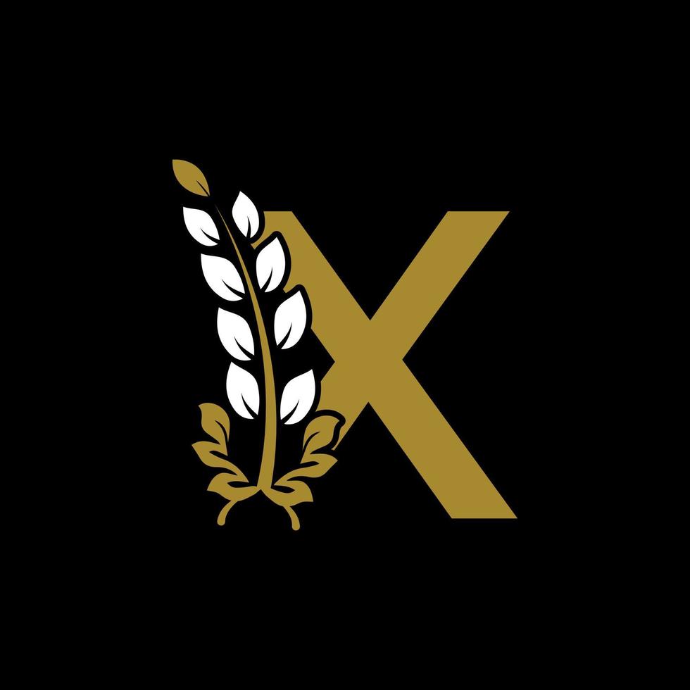 letra inicial x logotipo de coroa de louros dourado do monograma vinculado. design gracioso para restaurante, café, marca, crachá, etiqueta, identidade de luxo vetor