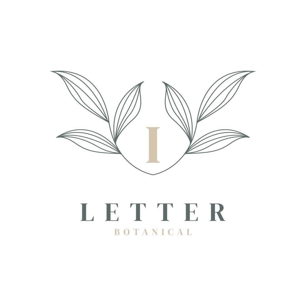 letra inicial i logotipo floral e botânico. folha de natureza feminina para salão de beleza, massagem, cosméticos ou símbolo de ícone de spa vetor