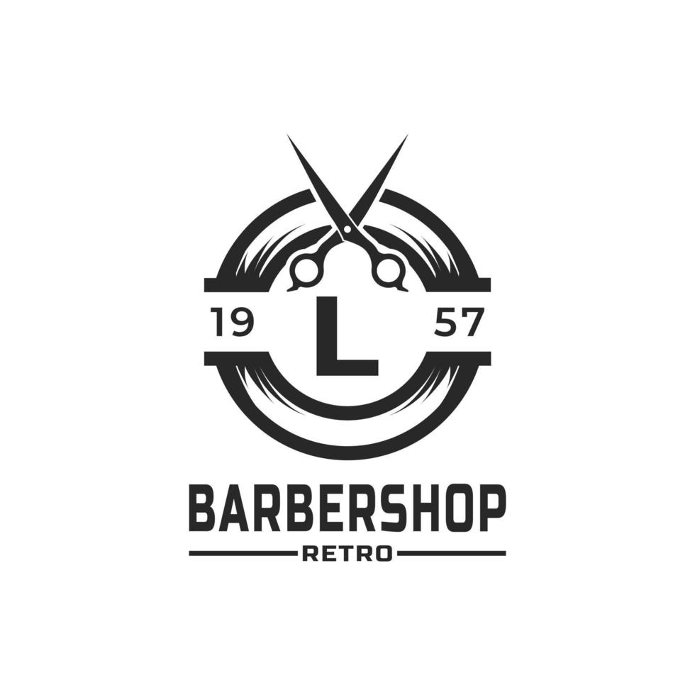 letra l emblema de barbearia vintage e inspiração de design de logotipo vetor