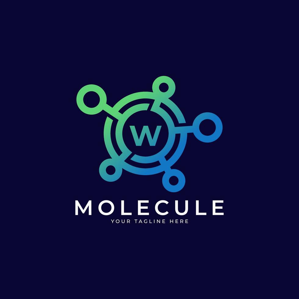 logotipo médico. elemento de modelo de design de logotipo de molécula letra inicial w. vetor