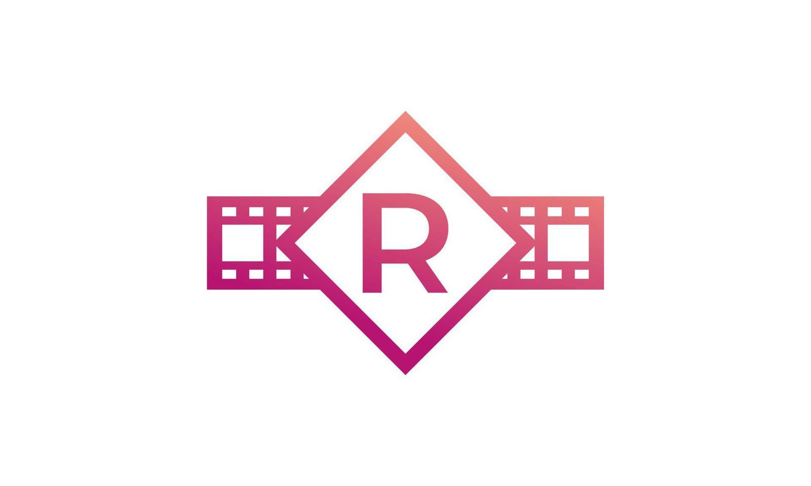 letra inicial r quadrado com tira de filme de listras de carretel para inspiração de logotipo de estúdio de produção de cinema de filme vetor