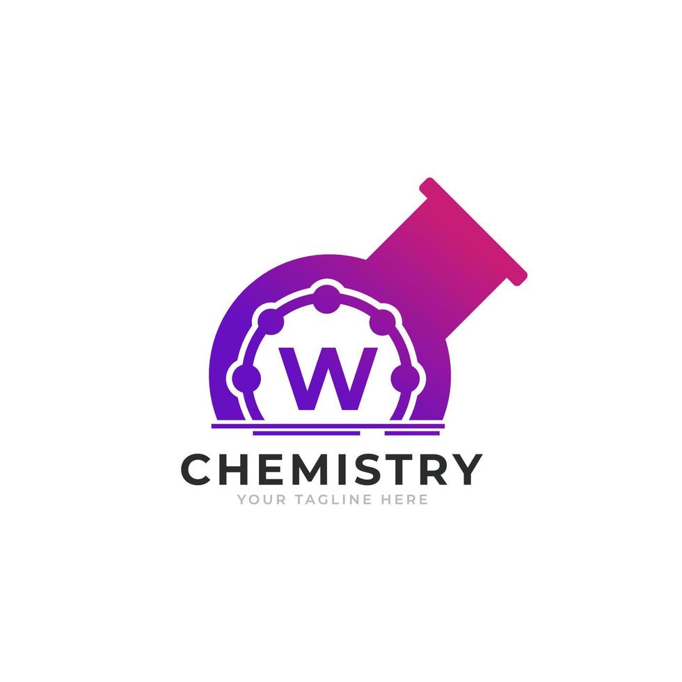 letra w dentro do elemento de modelo de design de logotipo de laboratório de tubo de química vetor