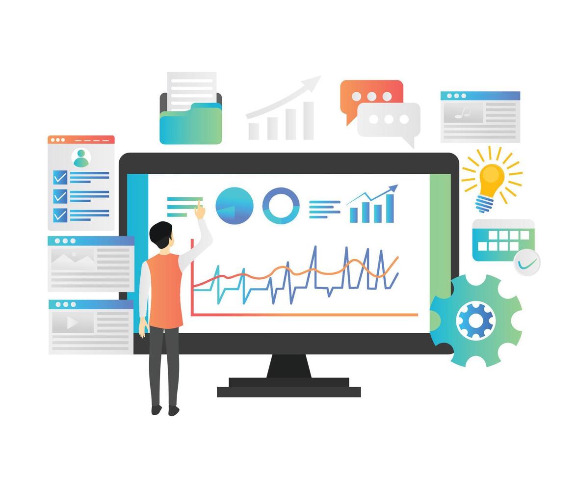 ilustração de alguém analisando conteúdo seo vetor