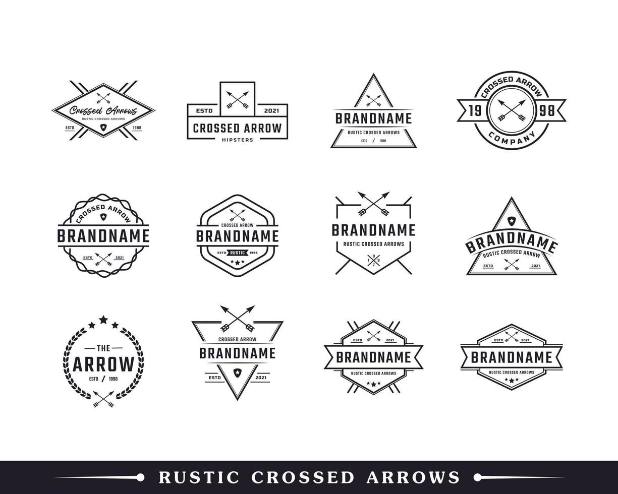 conjunto de distintivo de rótulo retro vintage clássico para inspiração de design de logotipo de selo hipster rústico de setas cruzadas vetor