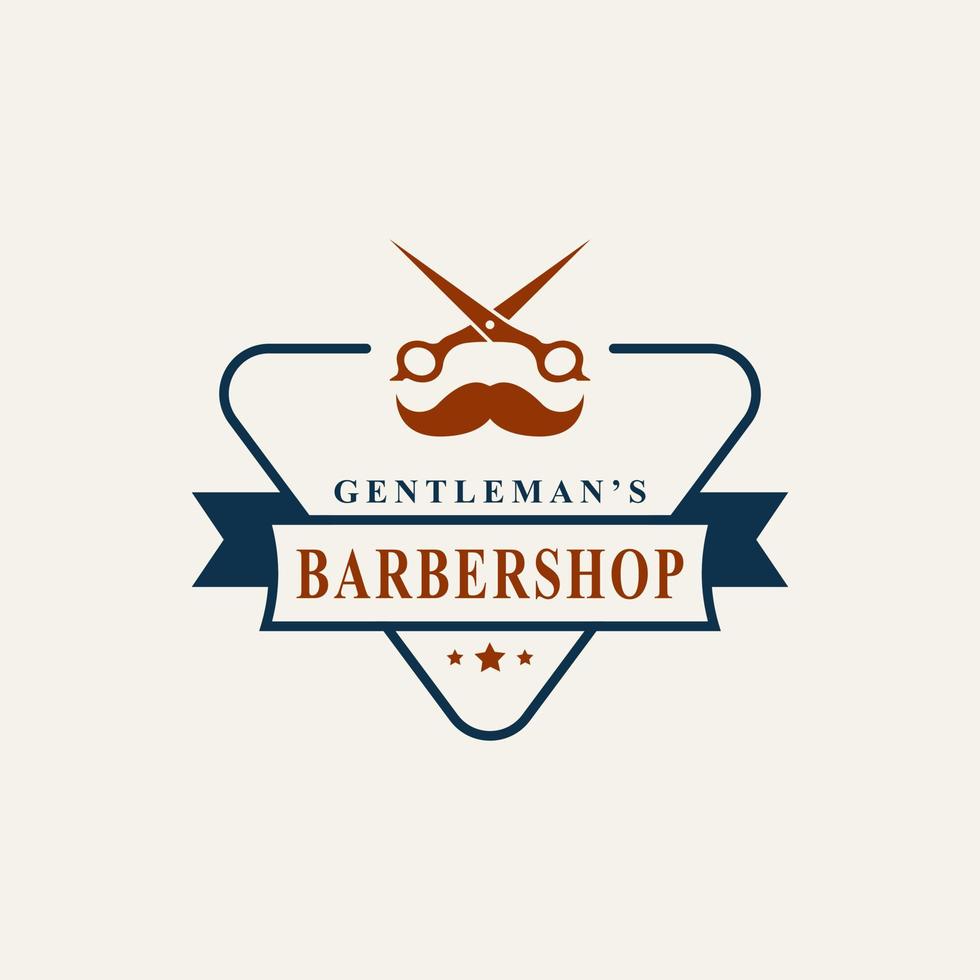 logotipo retrô vintage da barbearia com símbolo de tesoura para símbolo de design de emblema de corte de cabelo de cavalheiro vetor