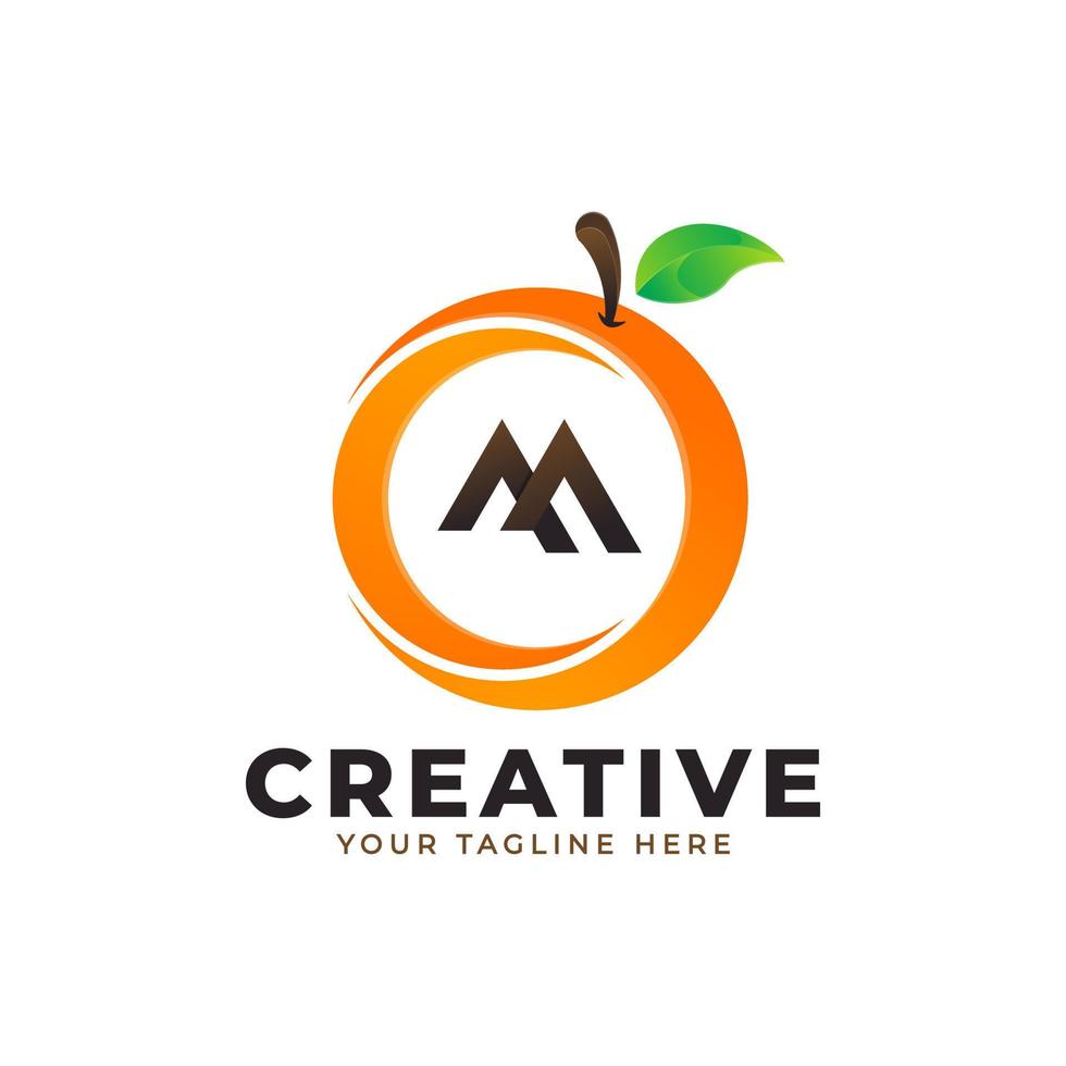 letra m logotipo em frutas frescas de laranja com estilo moderno. modelo de ilustração vetorial de designs de logotipos de identidade de marca vetor