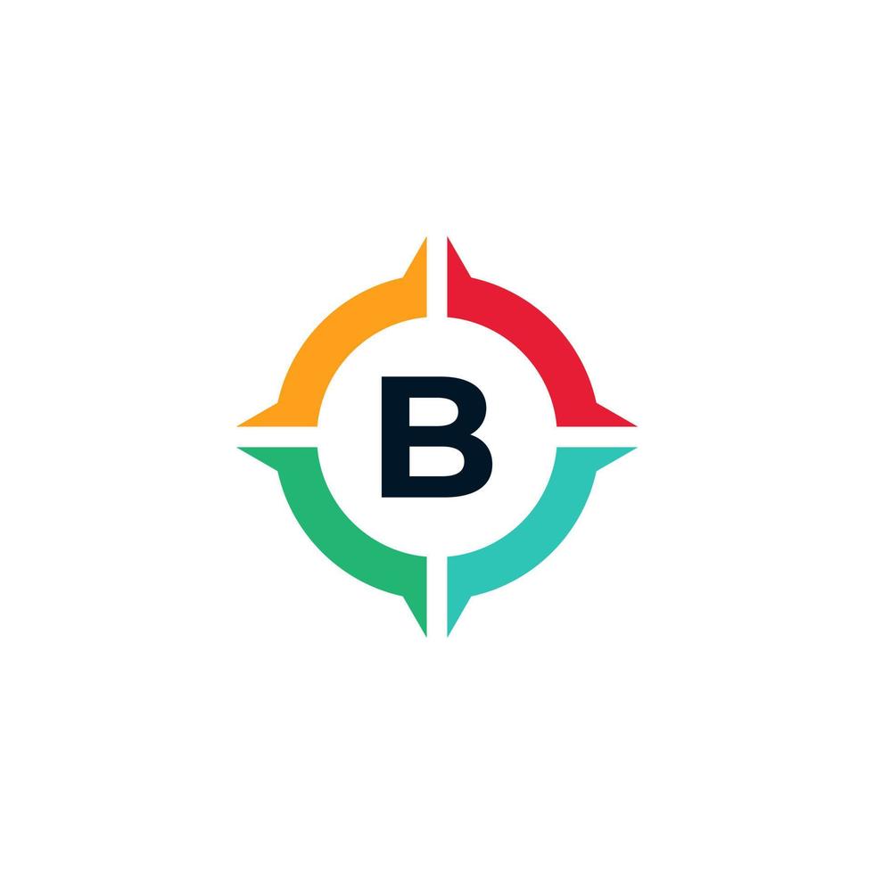 letra colorida b dentro do elemento de modelo de design de logotipo de bússola vetor