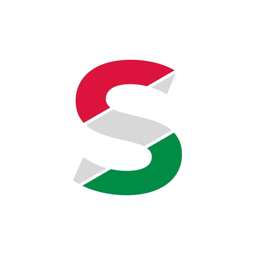 recorte de papel da letra inicial s com modelo de design de logotipo de cor de bandeira italiana vetor