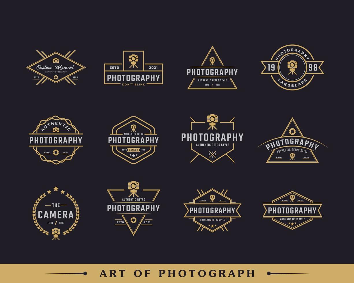 conjunto de distintivo de rótulo retro vintage clássico para logotipo de fotografia com inspiração de design de símbolo de câmera vetor